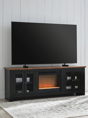 Wildenauer 76-Inch TV Stand with Electric Fireplace Brown/Black