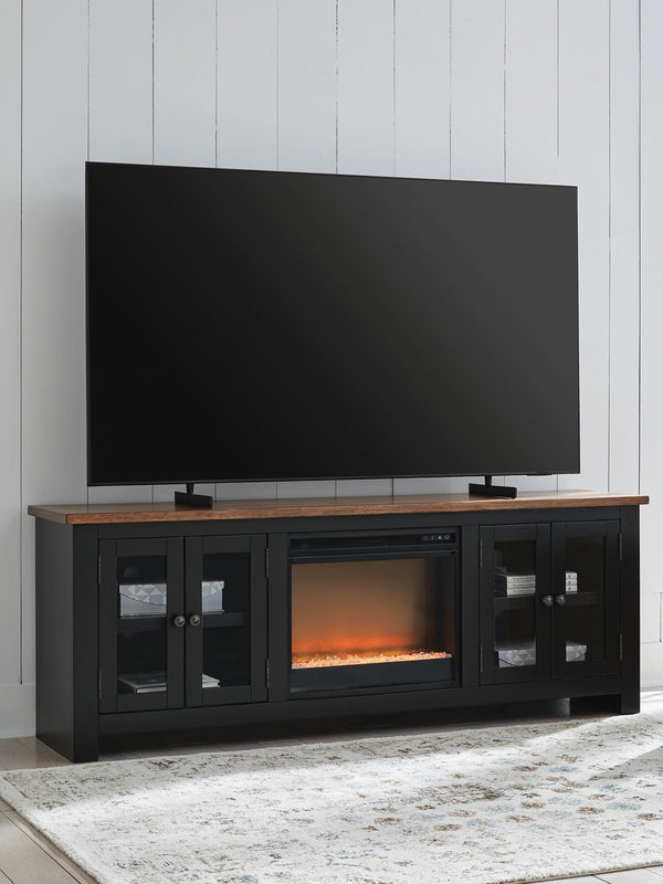 Wildenauer 76-Inch TV Stand with Electric Fireplace Brown/Black