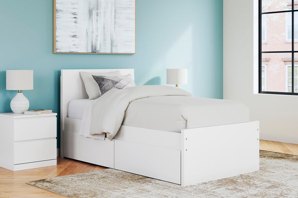 Onita Twin Panel Platform Bed with 1 Side of Storage White