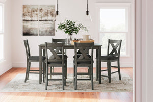Caitbrook Counter-Height Rectangle Dining Table & 6 Barstools Gray