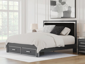 Zuraleus King Upholstered Panel Platform Storage Bed Black