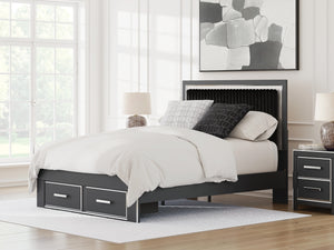 Zuraleus Queen Upholstered Panel Platform Storage Bed Black