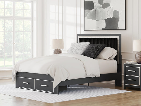 Zuraleus Queen Upholstered Panel Platform Storage Bed Black