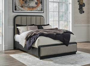 Rowanbeck Queen Upholstered Panel Bed Gray/Black