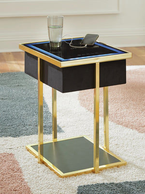 Rexwell Rectangle Accent Table with Speaker & USB Black/Gold Finish
