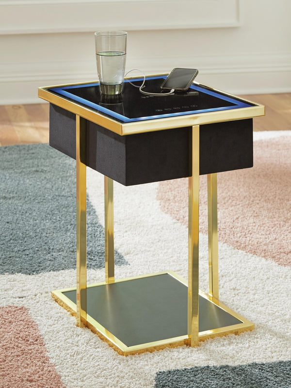 Rexwell Rectangle Accent Table with Speaker & USB Black/Gold Finish
