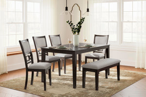 Langwest Dining Table & 4 Chairs & Bench Brown