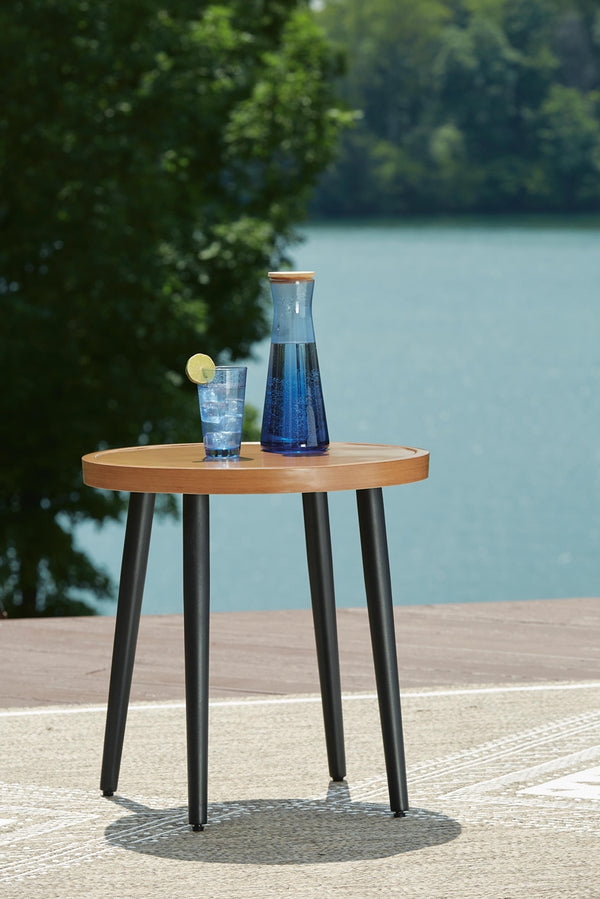 Horizon Hall Outdoor Round End Table Two-tone Brown