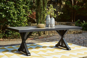 Beachcroft Outdoor Rectangle Dining Table with Umbrella Option Black/Light Gray