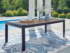East Beach Outdoor Rectangle Dining Table with Umbrella Option Navy Blue/Driftwood