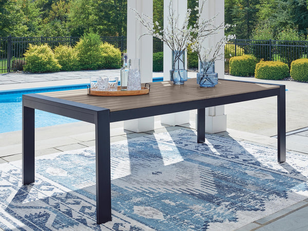East Beach Outdoor Rectangle Dining Table with Umbrella Option Navy Blue/Driftwood