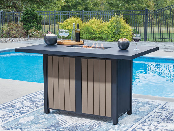 East Beach Outdoor Bar Table with Fire Pit Navy Blue/Driftwood