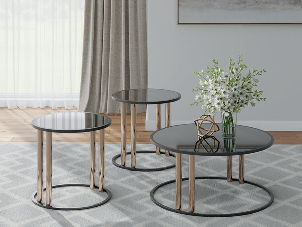 Hannerly 3-Piece Occasional Table Set Black/Gold Finish