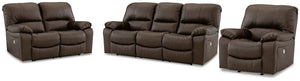 Leesworth Power Reclining Sofa, Loveseat & Recliner Dark Brown