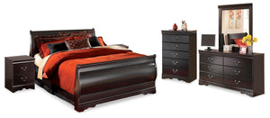 Huey Vineyard Queen Sleigh Bed, Dresser, Mirror, Chest, & 2 Nightstands Black