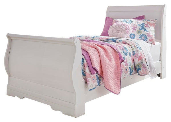 Anarasia Twin Sleigh Bed with Nightstand White