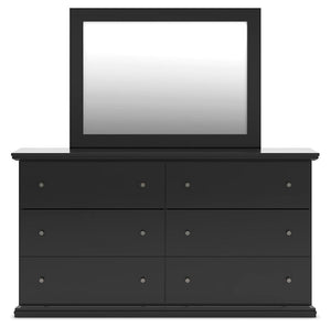 Maribel Queen Panel Bed with Dresser, Mirror & 2 Nightstands Black