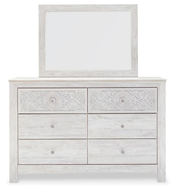 Paxberry Queen Panel Bed, Dresser, Mirror, Chest & 2 Nightstands Whitewash