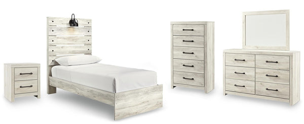Cambeck Twin Panel Bed, Dresser, Mirror, Chest, & Nightstand Whitewash