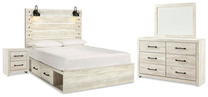 Cambeck Queen Panel Bed with Storage, Dresser & Mirror Whitewash