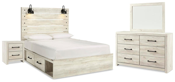 Cambeck Queen Panel Bed with Storage, Dresser & Mirror Whitewash
