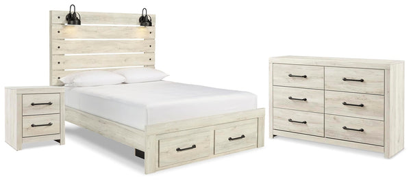 Cambeck Queen Panel Storage Bed, Dresser & Nightstand Whitewash