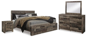 Derekson King Panel Storage Bed, Dresser, Mirror, Chest & 2 Nightstands Multi Gray