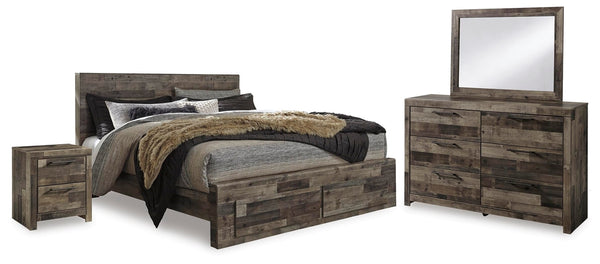Derekson King Panel Storage Bed, Dresser, Mirror, Chest & 2 Nightstands Multi Gray