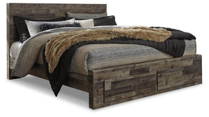 Derekson King Panel Storage Bed & 2 Nightstands Multi Gray