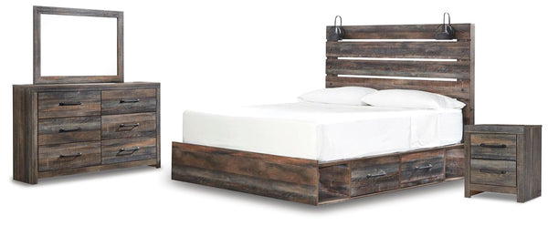 Drystan King Panel Bed with Storage, Dresser, Mirror & Nightstand Multi