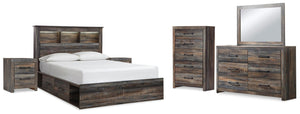 Drystan Queen Bookcase Storage Bed, Dresser, Mirror, Chest & 2 Nightstands Multi