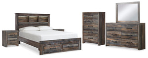 Drystan Queen Bookcase Storage Bed, Dresser, Mirror, Chest & 2 Nightstands Multi