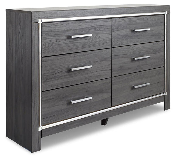 Lodanna King Upholstered Panel Bed, Dresser, Chest & 2 Nightstands Gray