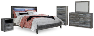 Baystorm King Panel Bed, Dresser, Mirror, Chest & 2 Nightstands Gray