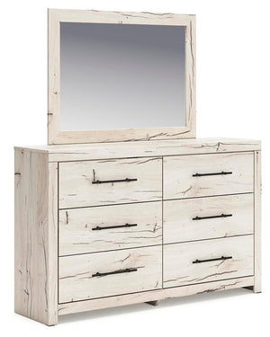 Lawroy King Panel Bed with Storage, Dresser & Mirror Light Natural