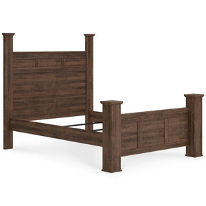 Juararo Queen Poster Bed, Dresser & Mirror Dark Brown