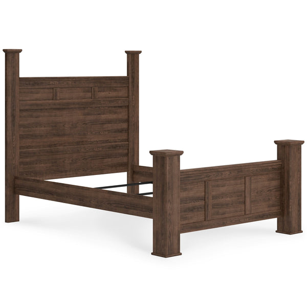 Juararo Queen Poster Bed, Dresser & Mirror Dark Brown