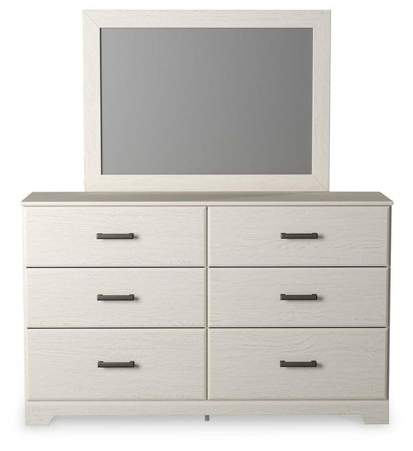 Stelsie King Panel Bed, Dresser, Mirror & Nightstand White