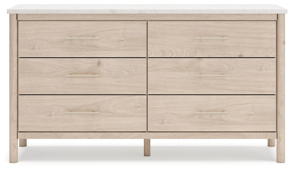 Cadmori Queen Upholstered Panel Bed, Dresser & Nightstand Two-tone