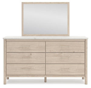 Cadmori King Upholstered Panel Bed, Dresser, Mirror & Nightstand Two-tone