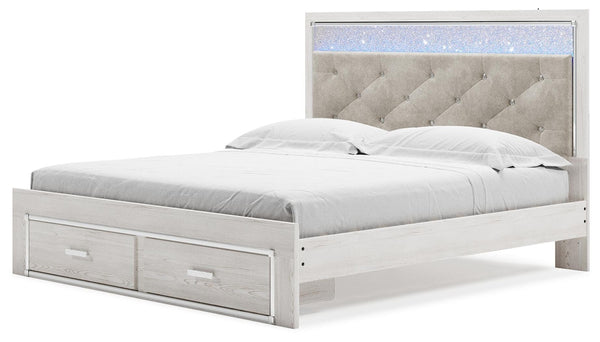 Altyra King Upholstered Panel Storage Bed, Dresser, Mirror & Nightstand White