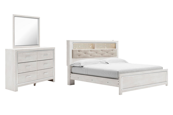Altyra King Panel Bookcase Bed, Dresser & Mirror White