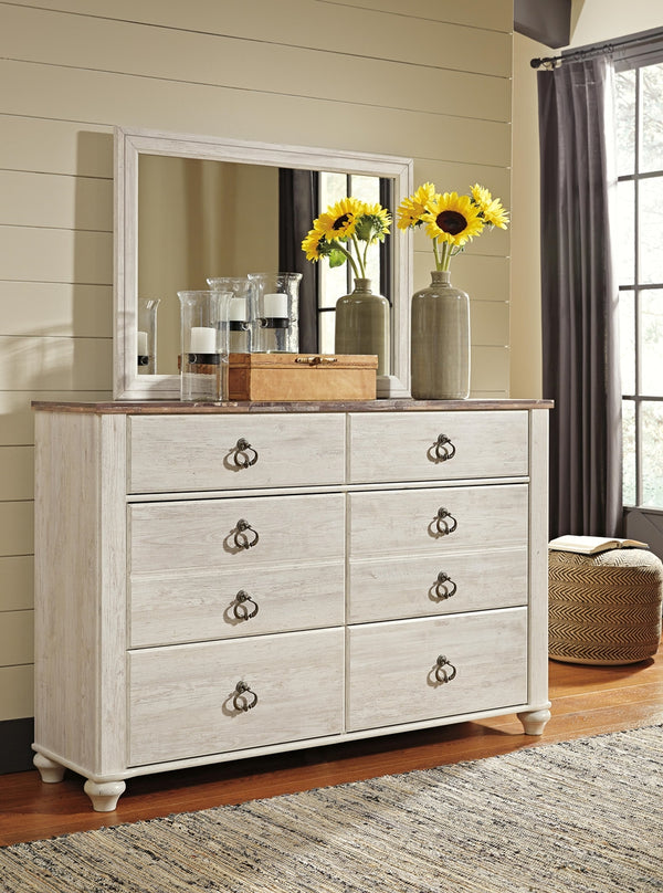 Willowton Queen Panel Bed, Dresser, Mirror & 2 Nightstands Whitewash