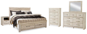 Bellaby King Storage Bed, Dresser, Mirror, Chest & 2 Nightstands Whitewash