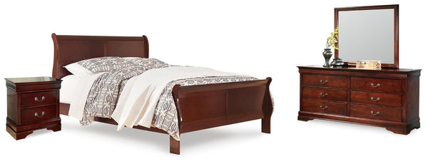 Alisdair King Sleigh Bed, Dresser, Mirror & Nightstand Reddish Brown