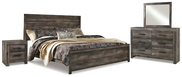 Wynnlow King Panel Bed with Mirrored Dresser & Nightstand Gray