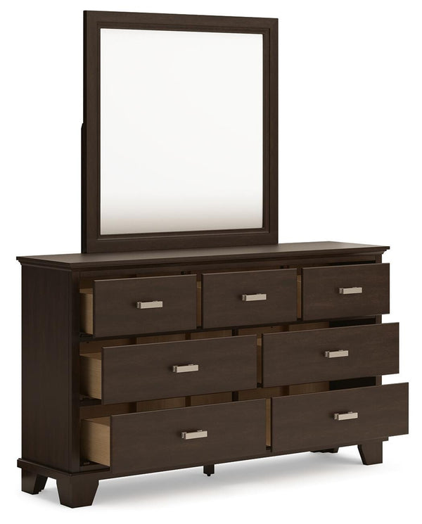Covetown Full Panel Bed, Dresser & Mirror Dark Brown