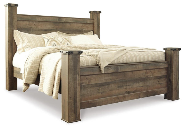 Trinell King Poster Bed, Dresser, Mirror & Nightstand Brown