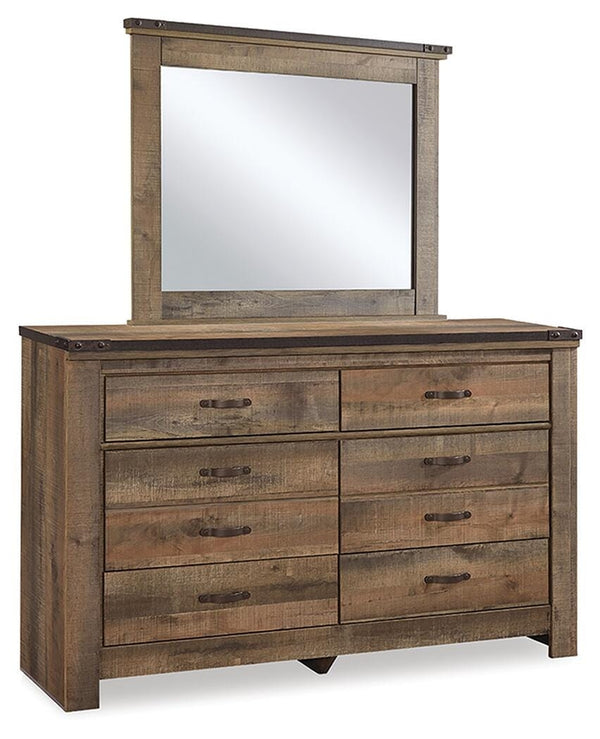 Trinell King Panel Bed, Dresser, Mirror & Nightstand Brown