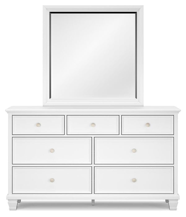 Fortman King Panel Bed, Dresser, Mirror & Nightstand White